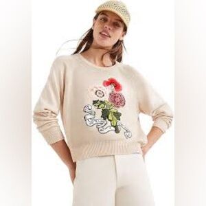 DESIGUAL Floral Embroidered Sweater I Love You (S)